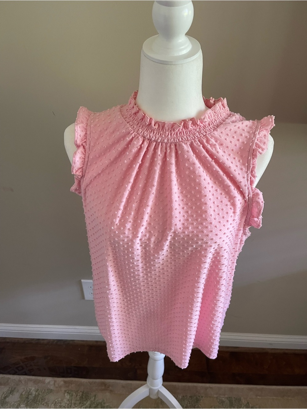 J.Crew Pink Swiss Dot Ruffle Mock Neck Camisole - Picture 2 of 9